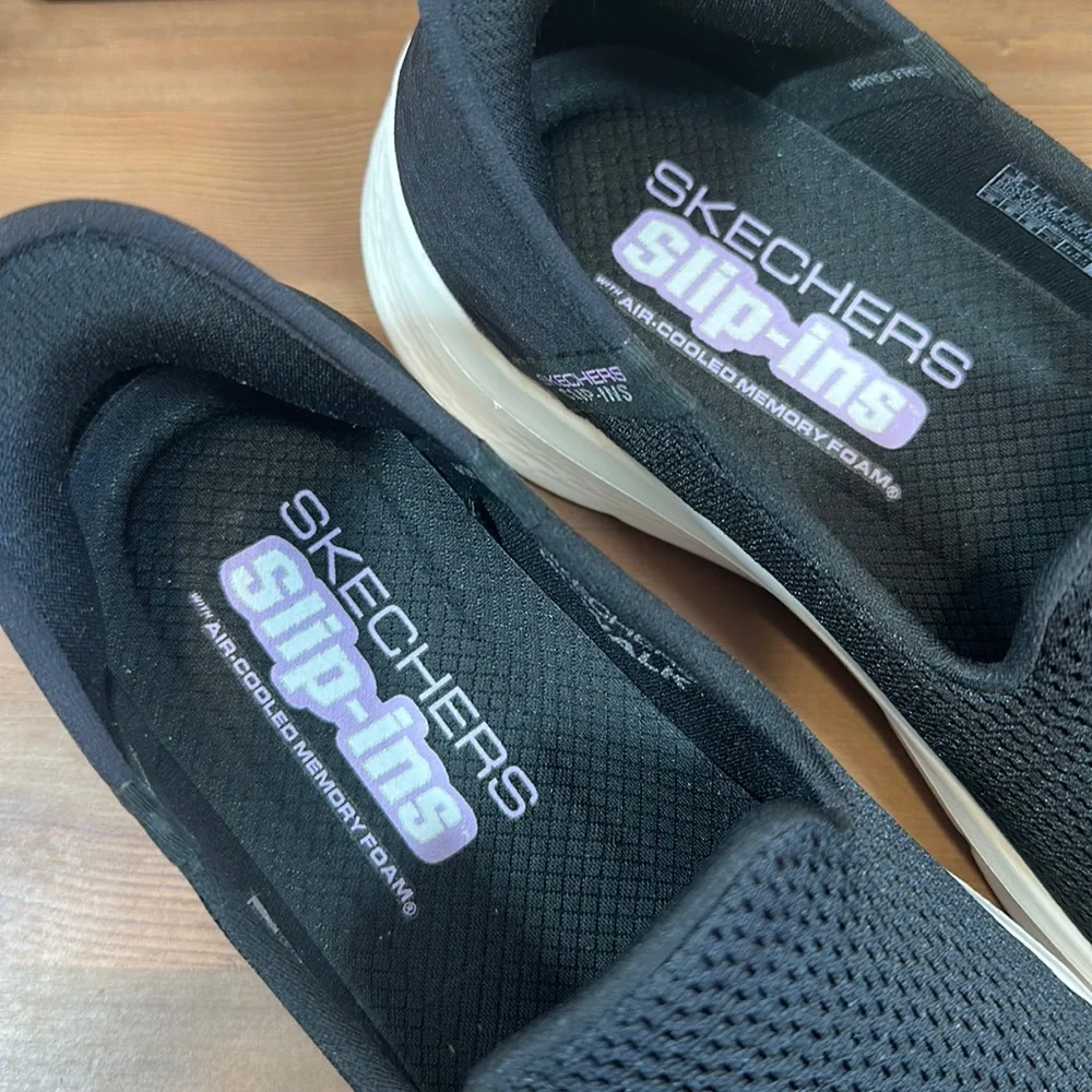 Skechers Black and White Slip-On Sneakers - Picture 4 of 11